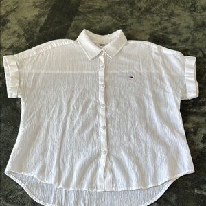 Tommy Hilfiger White Cuffed Sleeve Button Down Shirt